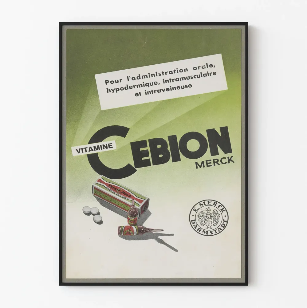 Plakat vintage Vitamina Cebion Merck do podawania doustnego i do wstrzykiwań