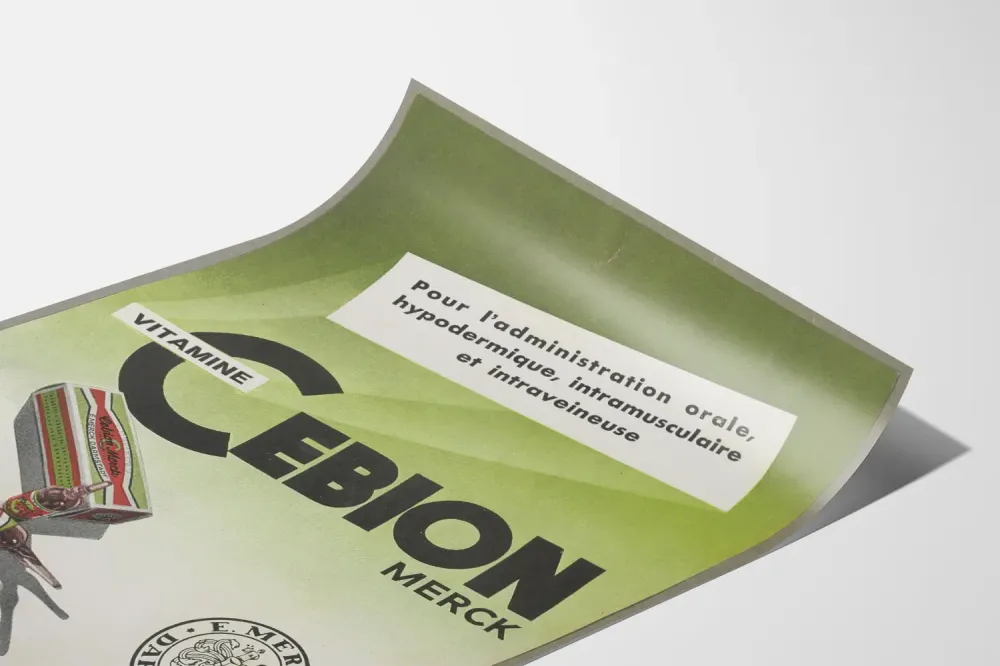 Plakat vintage Vitamina Cebion Merck do podawania doustnego i do wstrzykiwań