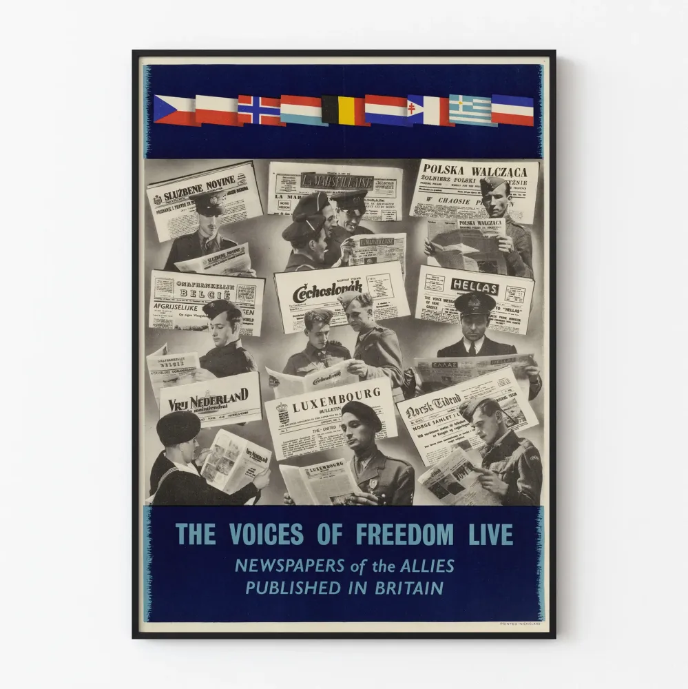 Plakat vintage Voices Freedom Live – Dzienniki sojuszników w Wielkiej Brytanii