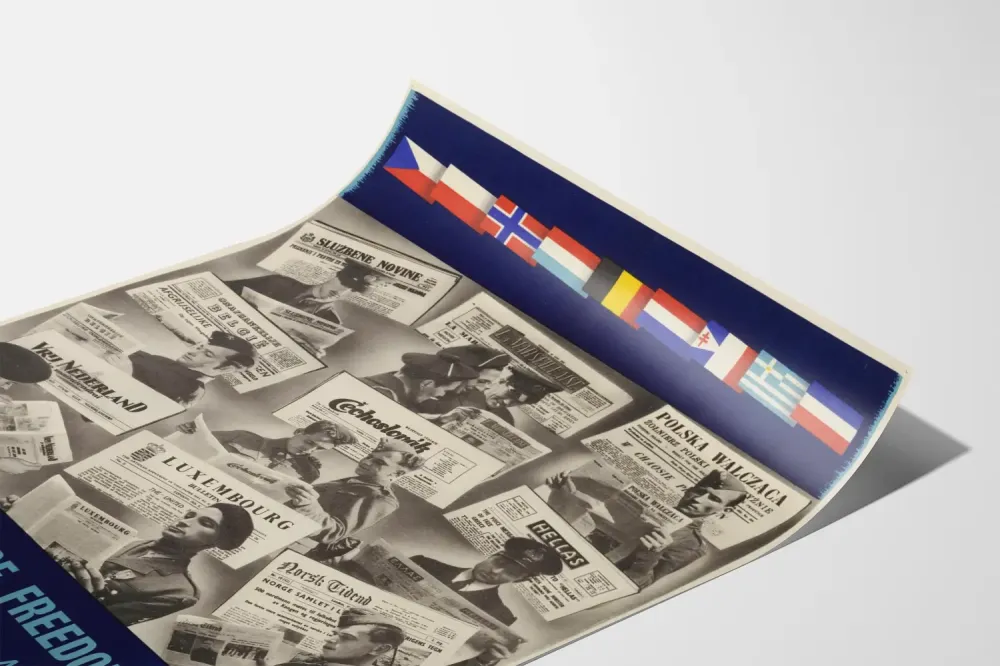 Plakat vintage Voices Freedom Live – Dzienniki sojuszników w Wielkiej Brytanii