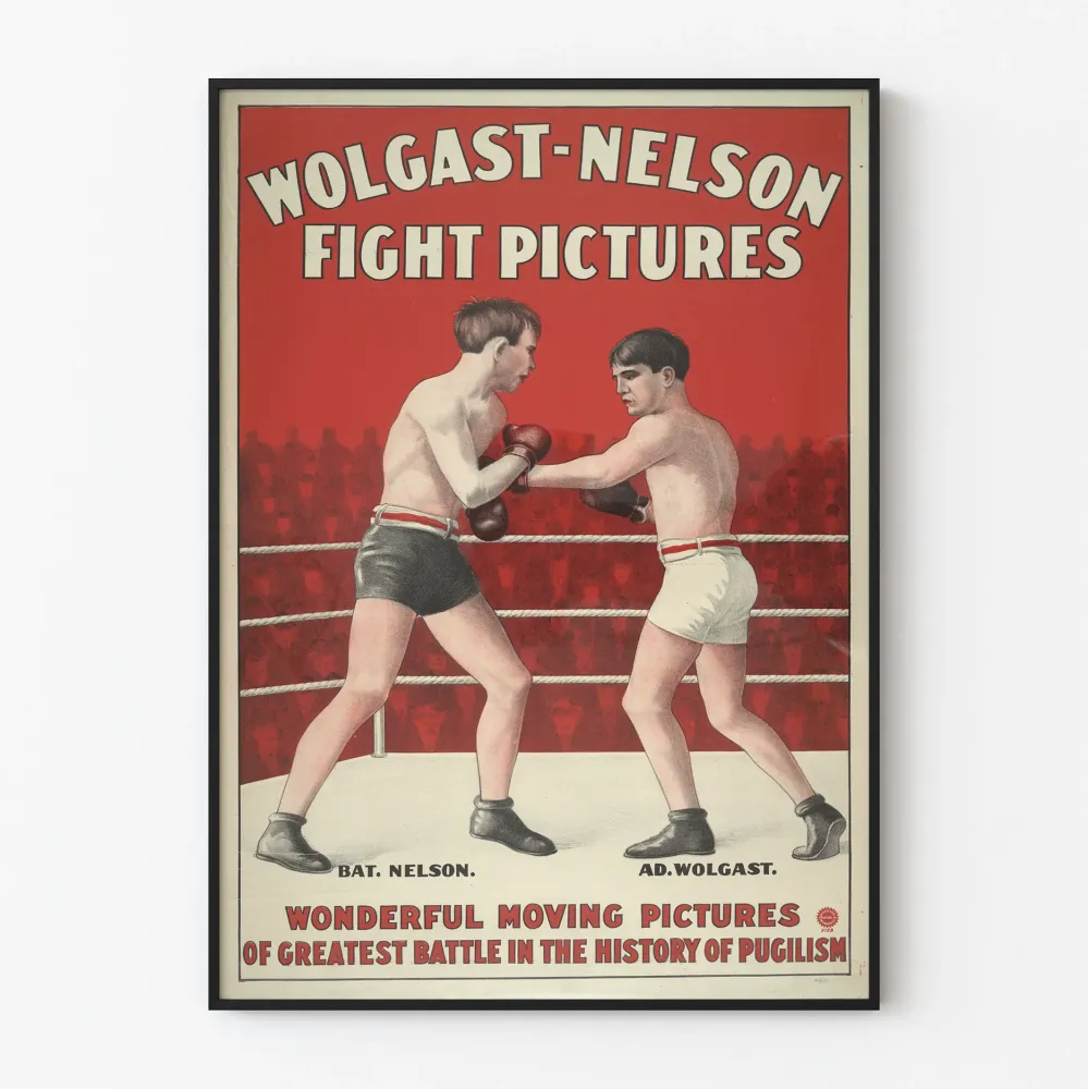 Plakat vintage z walki bokserskiej Wolgast-Nelson - zdjęcia
