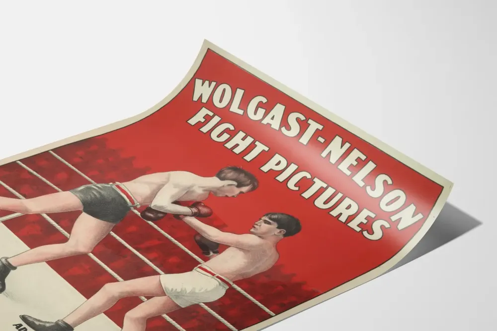 Plakat vintage z walki bokserskiej Wolgast-Nelson - zdjęcia