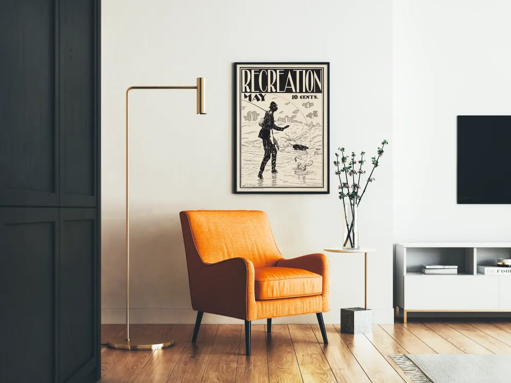 Plakat vintage z wędkowaniem na czarno-biało