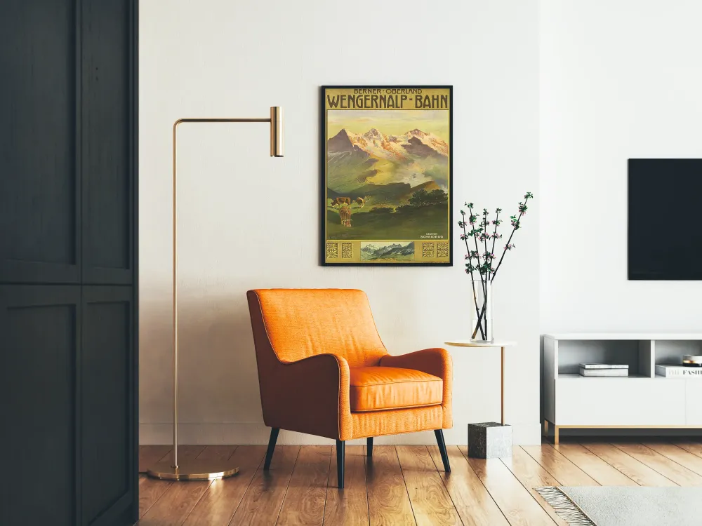 Plakat vintage Wengernalp Bahn Berner Oberland - Stacja Scheidegg