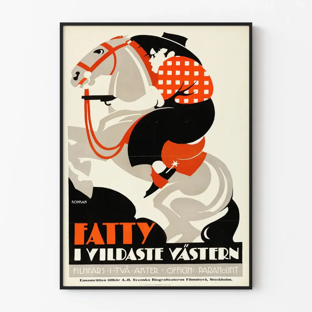 Plakat vintage western z jeźdźcem z rewolwerem