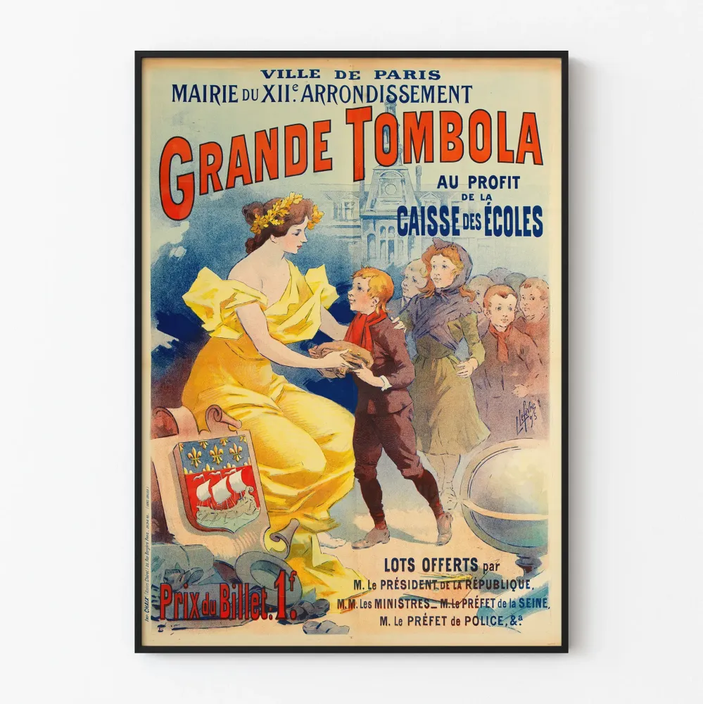 Plakat vintage Wielka Loteria Paryż 12. dzielnica dla Kasy Szkół
