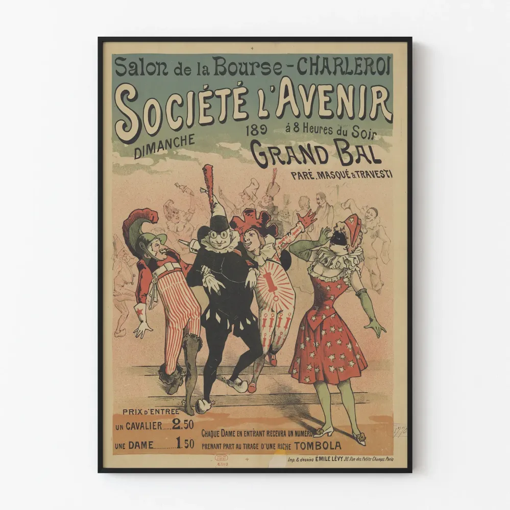 Plakat vintage Wielki Bal maskowy Charleroi Towarzystwo l'Avenir