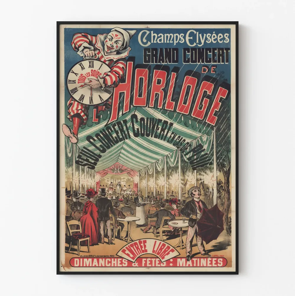 Plakat vintage Wielki Koncert Zegar na Polach Elizejskich
