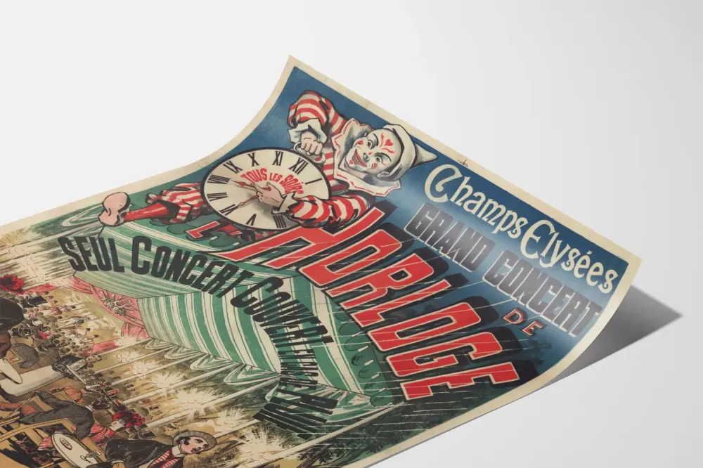 Plakat vintage Wielki Koncert Zegar na Polach Elizejskich
