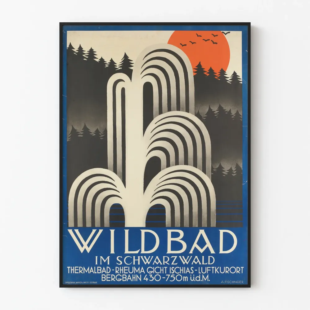 Plakat vintage z Wildbad im Schwarzwald w Czarnym Lesie