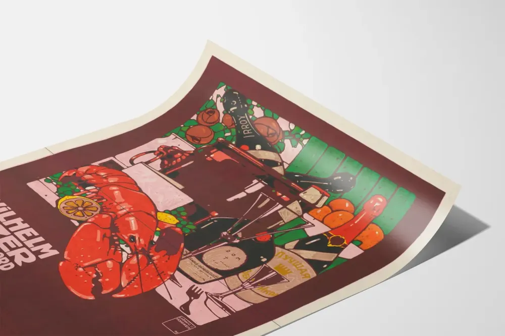 Plakat vintage Wilhelm Mozer - Delikatesy i wina z Monachium