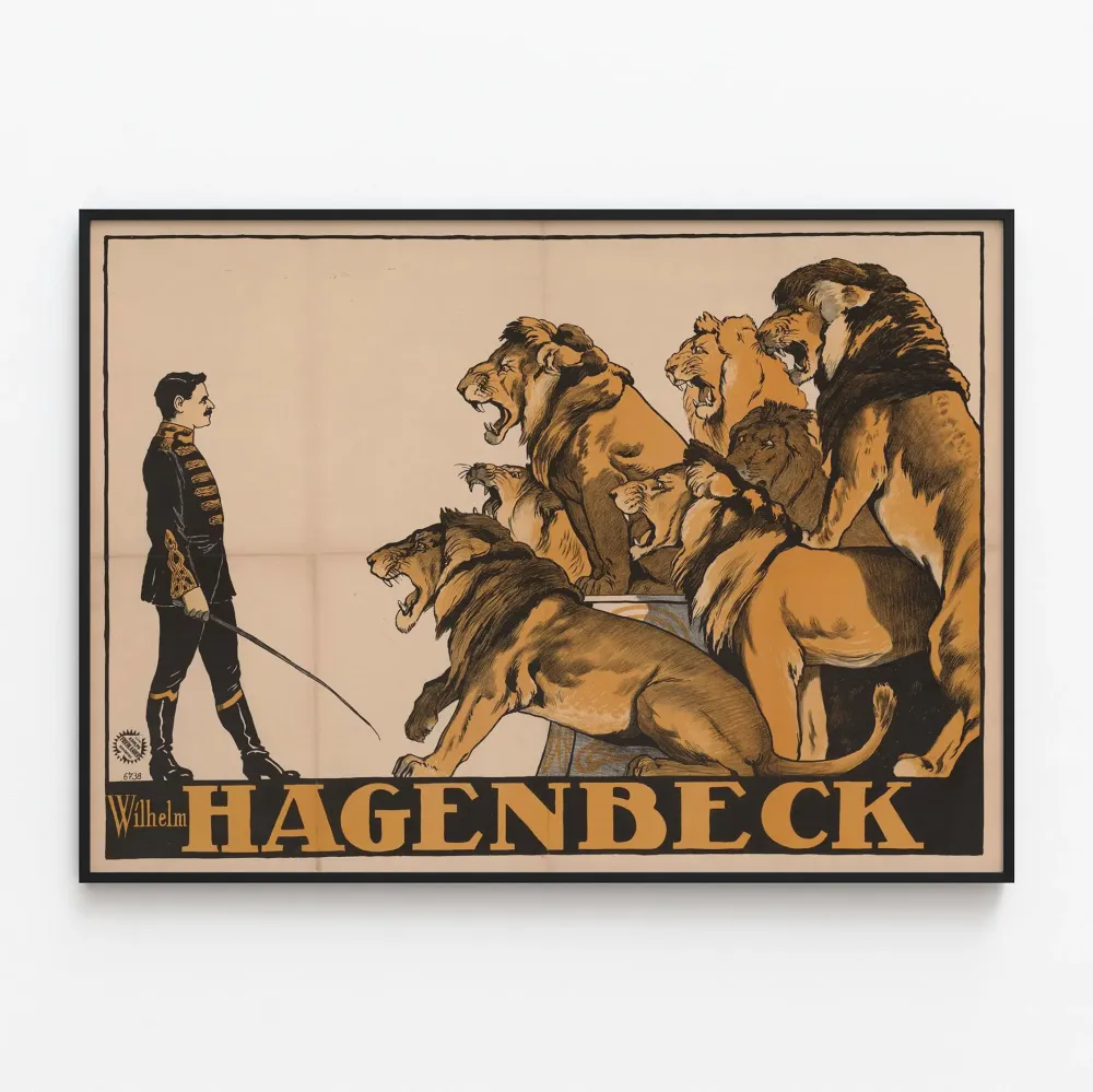 Plakat vintage Wilhelma Hagenbeka i ryczących lwów