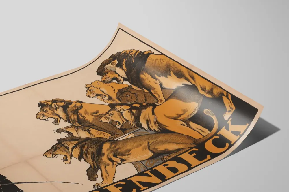 Plakat vintage Wilhelma Hagenbeka i ryczących lwów