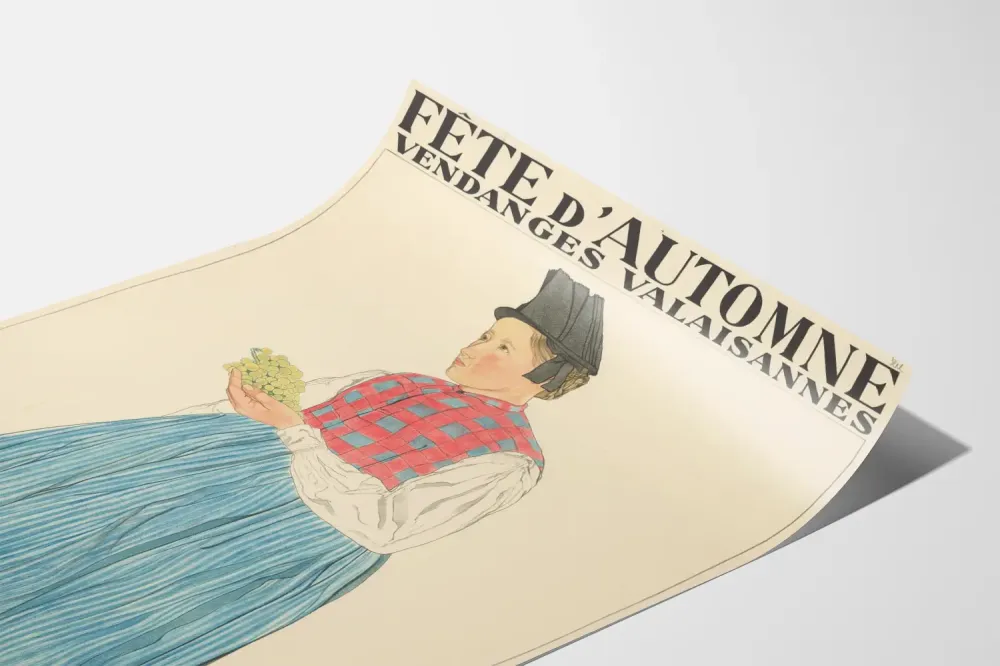 Plakat vintage Święto Jesiennego Winobrania w Valais Sion 1934