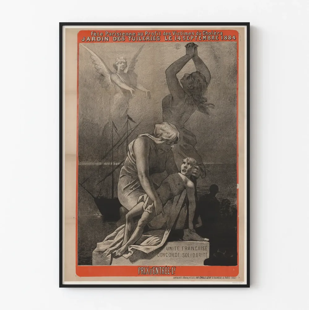 Plakat vintage Święto Paryskie na rzecz ofiar cholery 1884