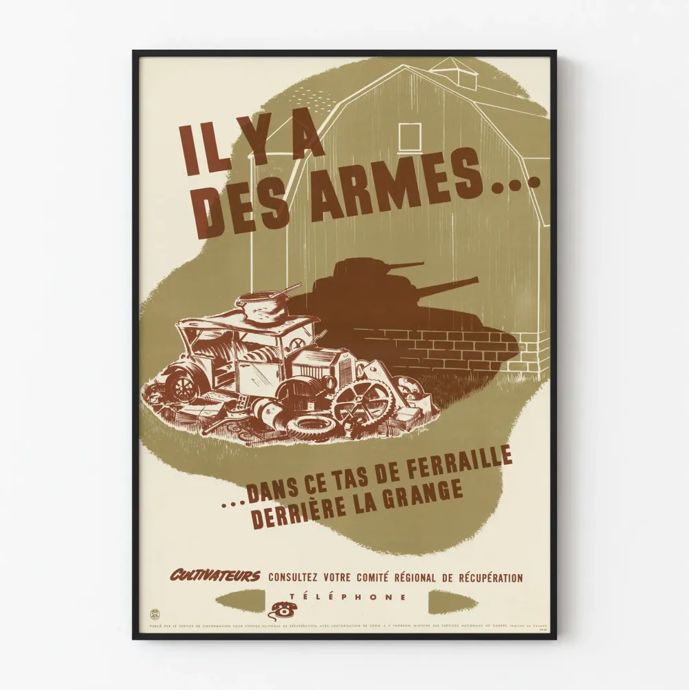 Plakat vintage wojskowy „W tym stosie złomu są broń”