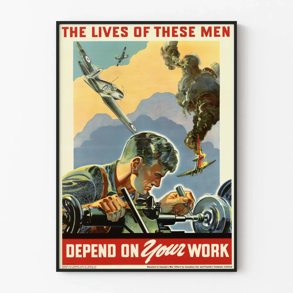 Plakat vintage wojskowy „Życie tych ludzi zależy od twojej pracy”