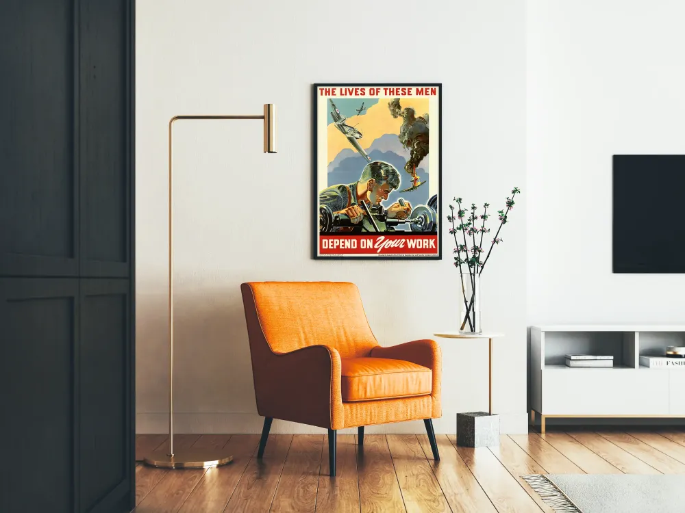 Plakat vintage wojskowy „Życie tych ludzi zależy od twojej pracy”