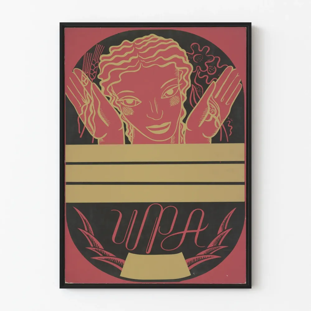 Plakat vintage WPA kobieta z kwiatami i zbożem