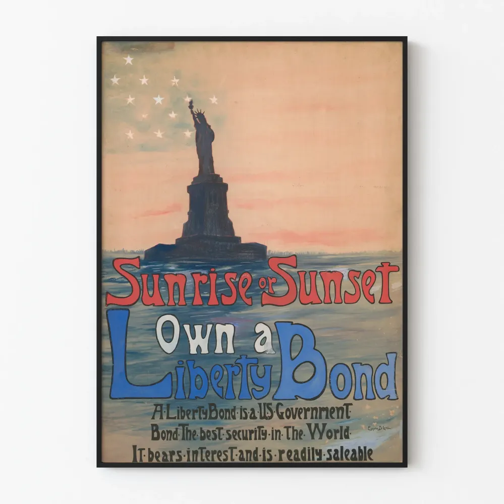Plakat Vintage Wschód słońca lub zachód słońca - Posiadanie obligacji Liberty