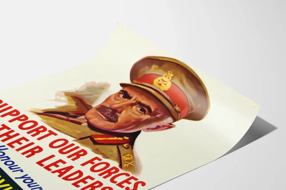 Plakat vintage Wspierajmy nasze siły i ich przywódców – Plakat wojskowy propagandowy
