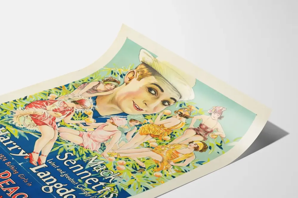 Plakat vintage Wybieranie brzoskwiń z Harry Langdon i Pływaczki lata 1920