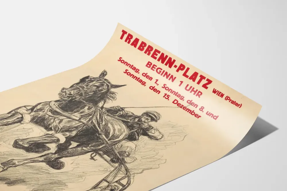 Plakat vintage wyścigu konnego na placu Trabrenn-Platz w Wiedniu