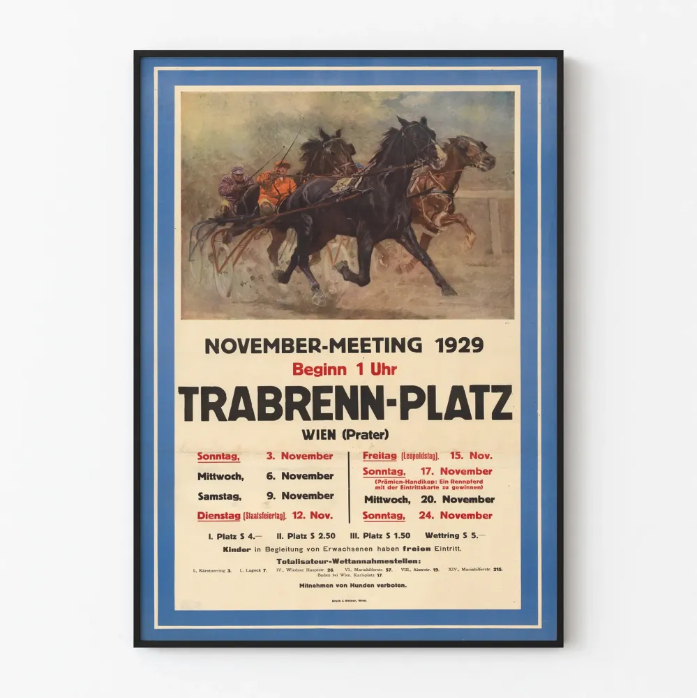 Plakat vintage wyścigu konnego Trabrenn-Platz 1929