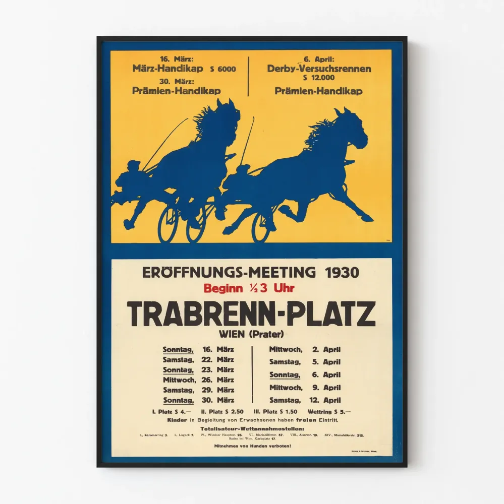 Plakat vintage wyścigów konnych Trabrenn-Platz Wiedeń 1930
