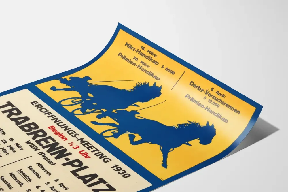 Plakat vintage wyścigów konnych Trabrenn-Platz Wiedeń 1930