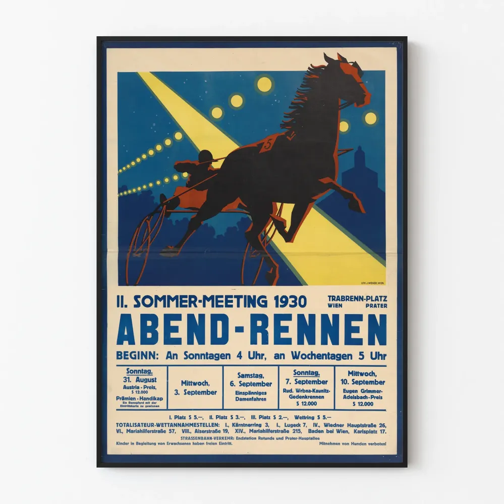 Plakat vintage wyścigów kłusaków Prater 1930