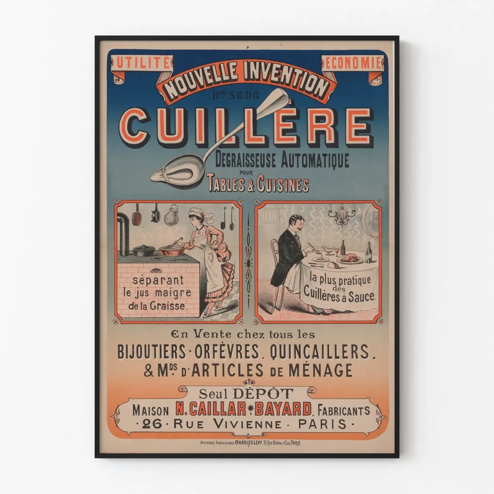 Plakat vintage łyżki do odtłuszczania automatyczny w kuchni