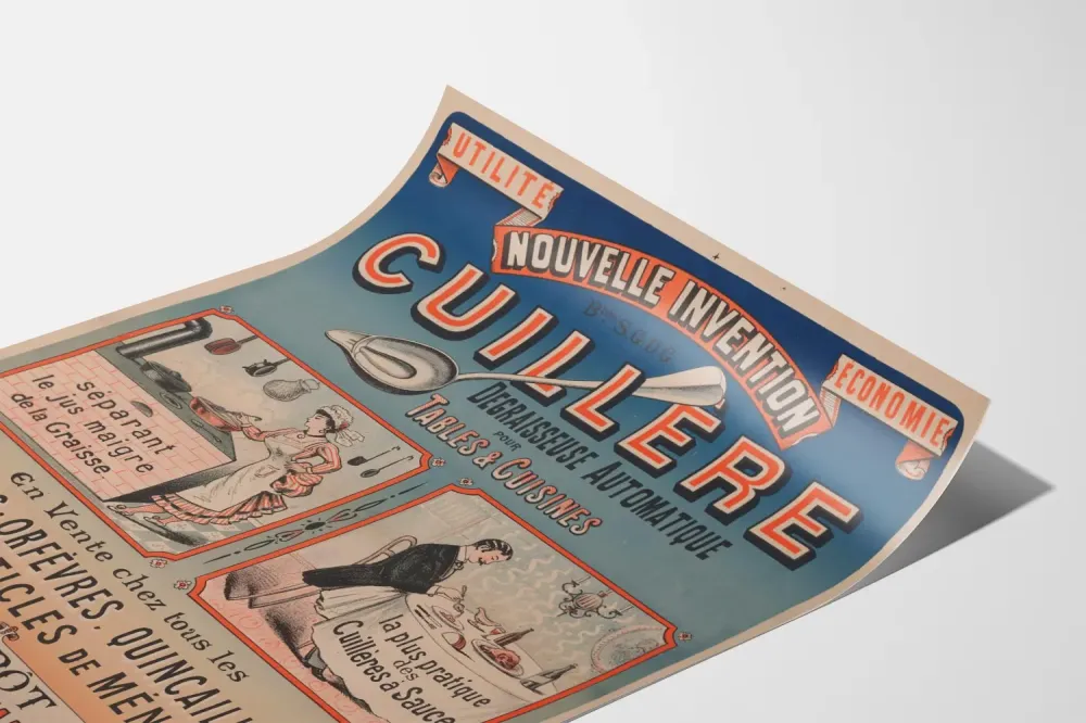 Plakat vintage łyżki do odtłuszczania automatyczny w kuchni
