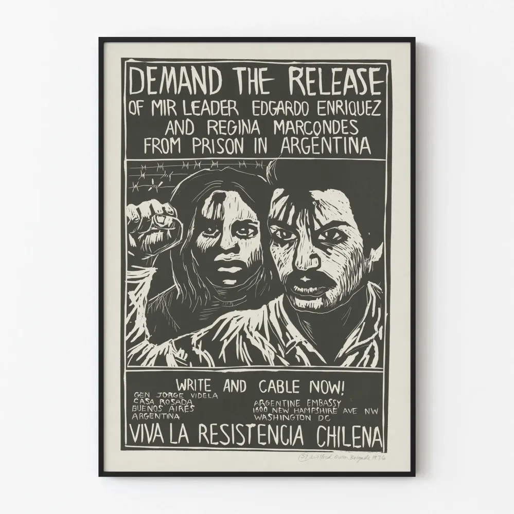 Plakat vintage zaangażowany na rzecz uwolnienia Edgardo Enriquez i Reginy Marcondes
