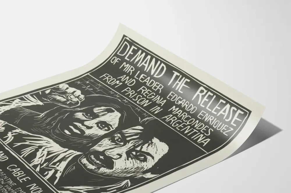Plakat vintage zaangażowany na rzecz uwolnienia Edgardo Enriquez i Reginy Marcondes