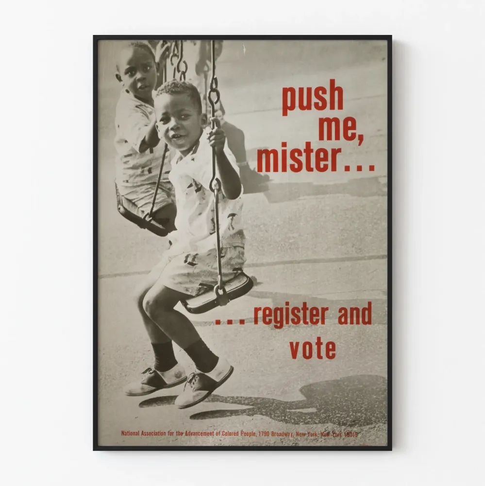 Plakat vintage zachęcający do rejestracji i głosowania