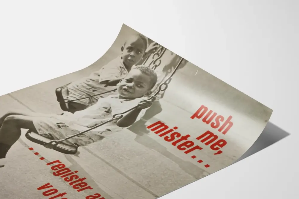 Plakat vintage zachęcający do rejestracji i głosowania