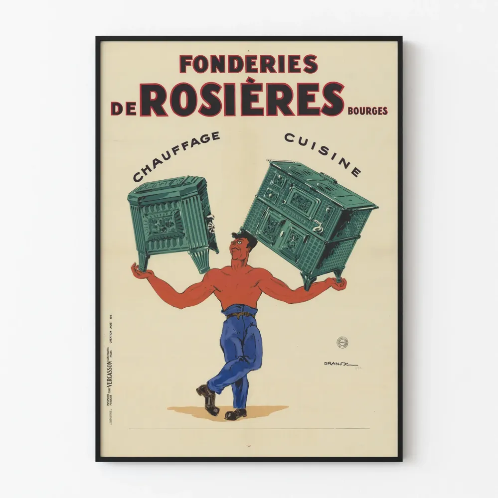 Plakat vintage Zakłady odlewnicze Rosières Ogrzewanie i Kuchnia