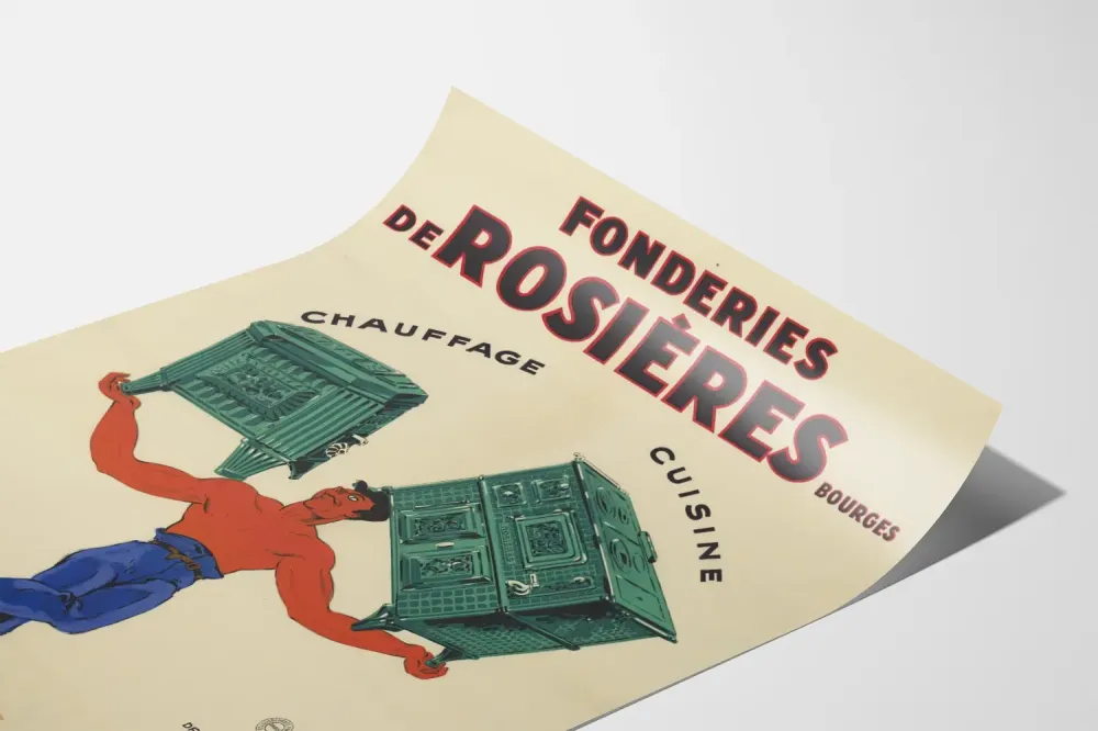 Plakat vintage Zakłady odlewnicze Rosières Ogrzewanie i Kuchnia