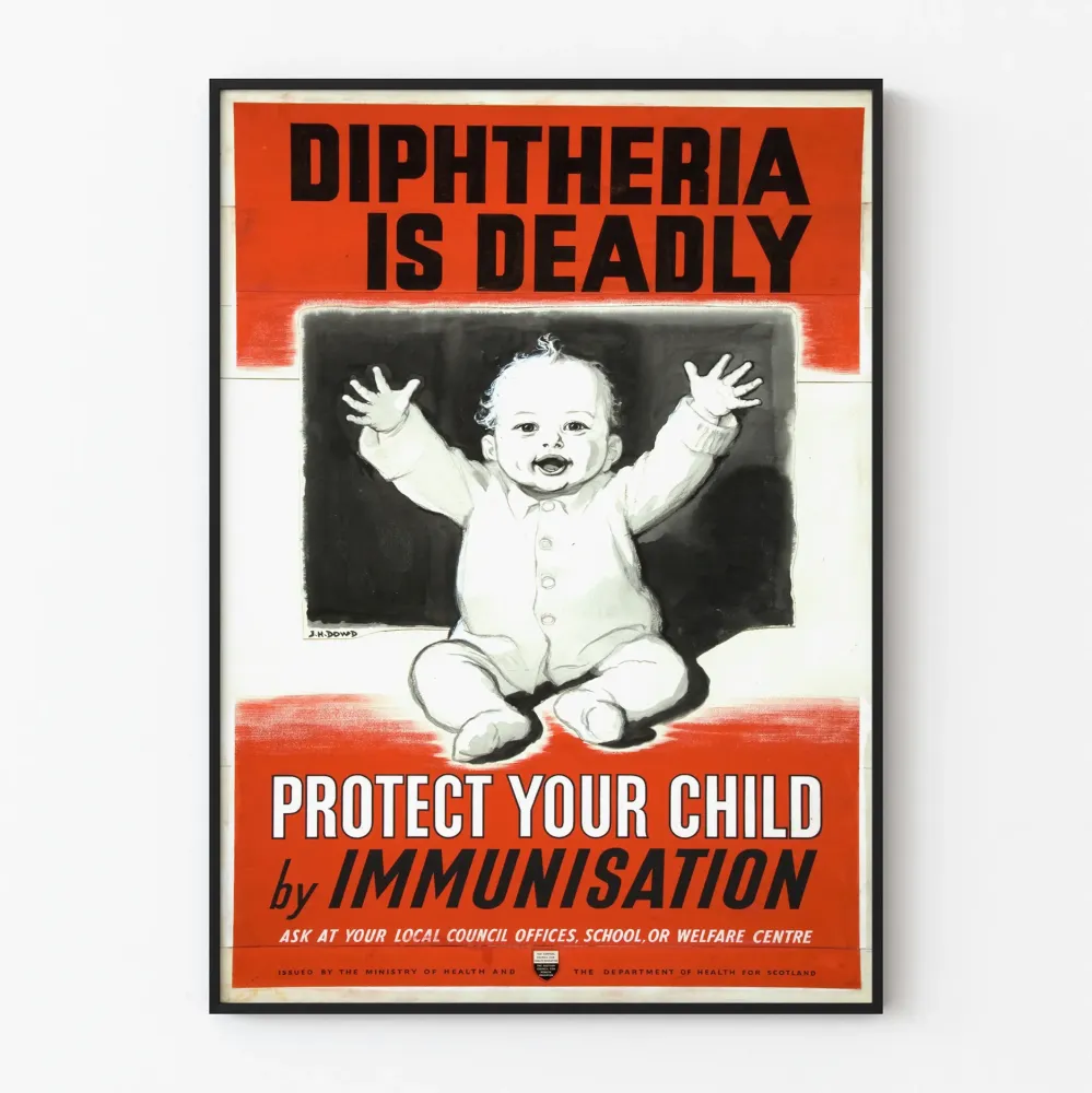 Plakat vintage zapobieganie błonicy i immunizacji dzieci