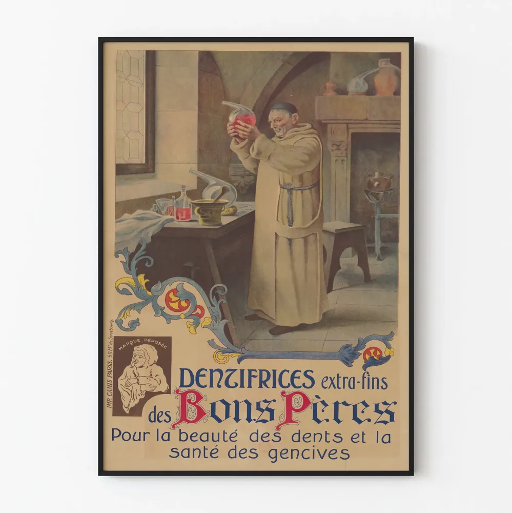 Plakat vintage zębów pasty do zębów Extra-Fins des Bons Pères