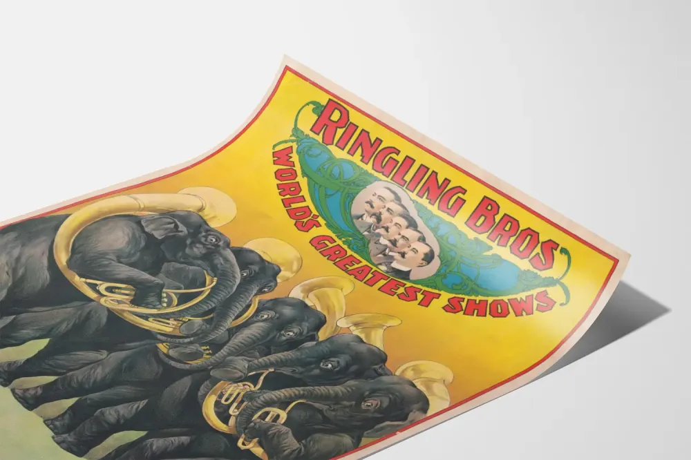 Plakat vintage Zespół Trąbki Słoniowej Ringling Bros