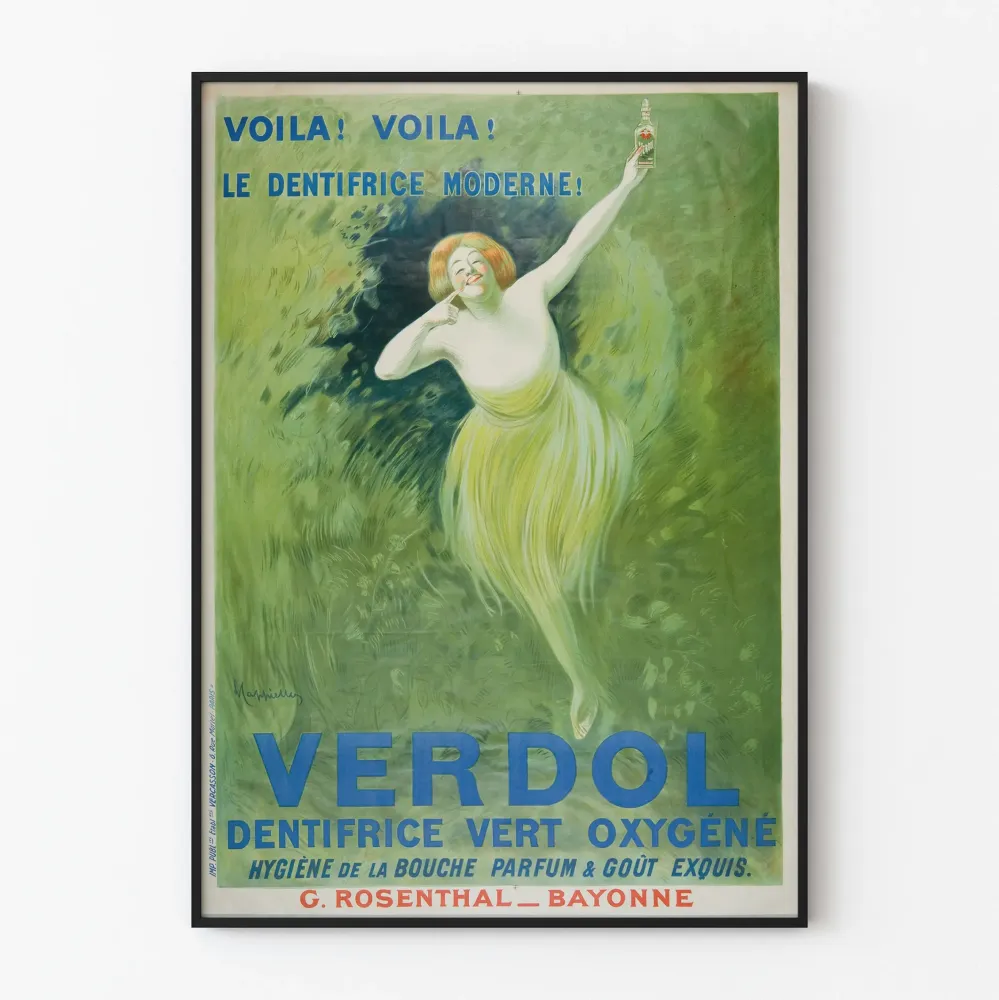 Plakat vintage z zielonym tlenowym pastą do zębów Verdol