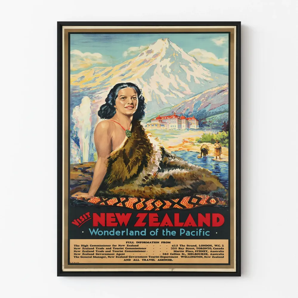 Plakat vintage Zwiedzaj Nową Zelandię, Kraina Czarów Pacyfiku