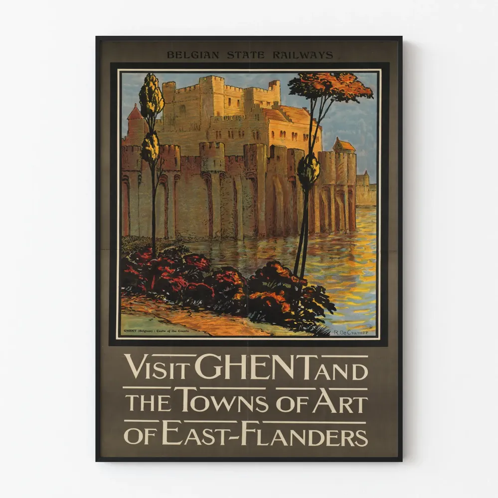 Plakat Vintage Zwiedzanie Gandawy i Miasta Sztuki Wschodnia Flandria