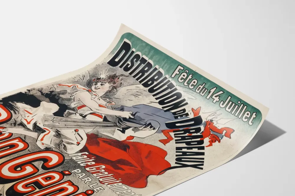 Plakat Wintage Rozdanie Fladek Święto 14 Lipca Dobry Duch