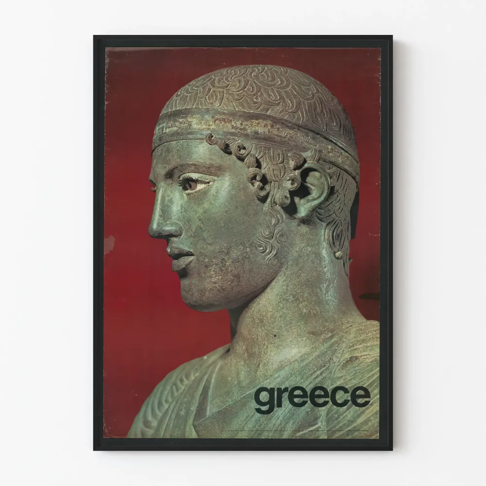 Plakat z wizerunkiem starożytnej greckiej rzeź, profil męski