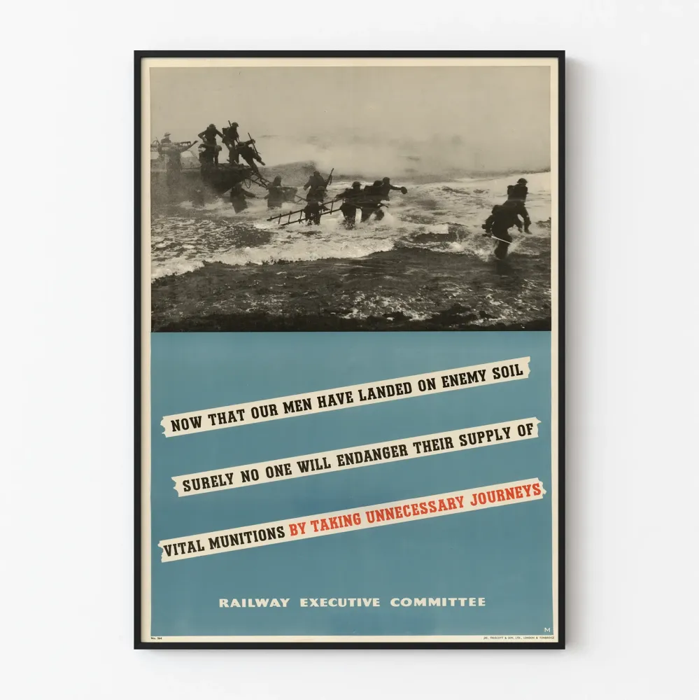 Plakat wojskowy vintage - Żołnierze szturmujący na terenie wroga