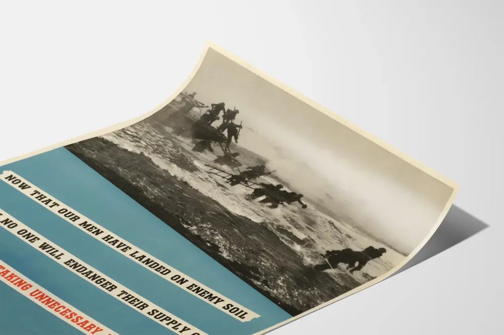 Plakat wojskowy vintage - Żołnierze szturmujący na terenie wroga
