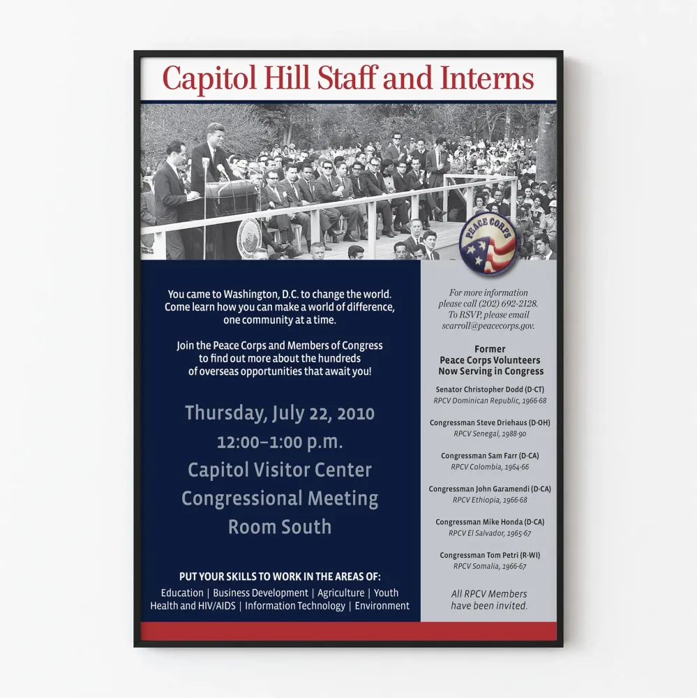 Plakat wydarzeniowy Capitole Hill - Peace Corps i Stażyści 2010